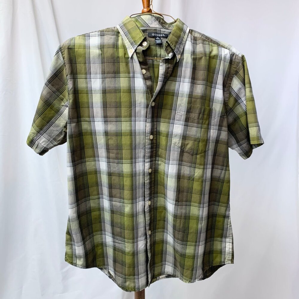 George Green & Black Plaid Button Down w/ Chest Pocket Size Large 42-44
